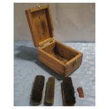 Vtg Wooden Shoe Shine Box W/Brushes See Info