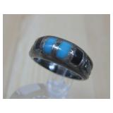 Sterling Silver Turquoise & Onyx Cast Ring