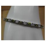 Peridot Rhodium Tennis Bracelet Hallmarked
