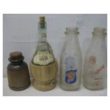 Two Vtg Glass MIlk Bottles, Decanter & More