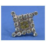 Silvertone Citrine Art Deco Ring