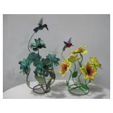 2 Floral Metal Yard Art Decor Statues Tallest 25'