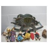 Vtg Wooden Elephant Rocker W/Toys See Info