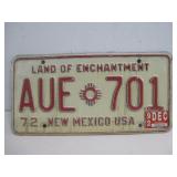 1972 New Mexico License Plate