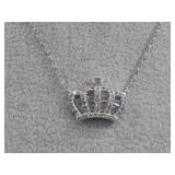 S.S King Queen Crown Pendant Necklace Hallmarked