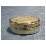 Vtg Goldtone Pill Box W/M.O.P. Top 1.5'