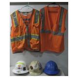 Safety Gear, Three Hard Hats & High Vis Vests