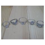 5 Cz Rings Three Are Sterling Silver Tested See