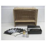 Vtg Wicker Shelf, Chanel No. 19 Perfume Bottle See