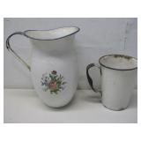 Two Vtg Enameled Pitchers Tallest 10'