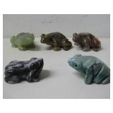 Five Carved Stone Frogs Jade Red Jasper See