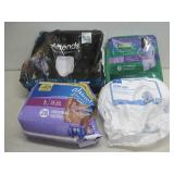 Four Assorted Opened Bags Of Adult Briefs See Info