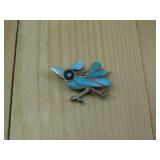 Sterling Silver Turquoise Roadrunner Brooch