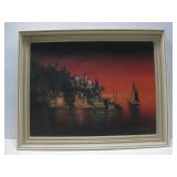 Framed Sailboat Landscape Painting 36.5' x 29'