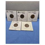 Five Indian Head Cents