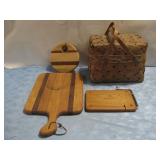 Three Charcuterie Boards & Picnic Basket See Info