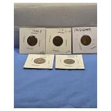 Five Lincoln Wheat Cents