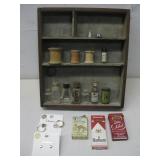Vtg Wood Display W/Glass Bottles, Lighter & More