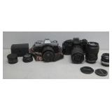 Two Vtg Minolta Cameras & Two Lenses See Info