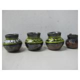 Four Handpainted Fireglazed Pottery Mugs See