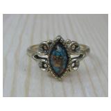 Vtg Copper Foil Gold Plated Turq. Chip Ring