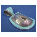 S.S. N/A SW Hallmarked Turq/Geode CAB Pendant64.9g