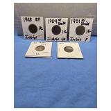 Five Indian Head Cents