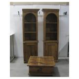 Rustic Style Wooden Coffee Table & Two Book Cases