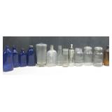 Thirteen Vtg Glass Jars & Bottles Tallest 9'