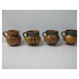 Four Fireglazed Pottery Coffee Cups