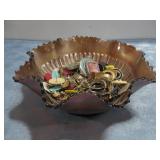 Vtg Carnival Glass Dish W/Costume Jewelry Earrings