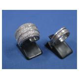 Silvertone Wide Band Rings One W/Cubic Zirconia