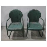 Two Vtg Metal Shell Back Lawn  Chairs See Info