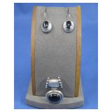 Sterling Silver Onyx Pendant + Earrings