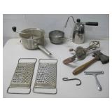 Assorted Vtg Kitchen Items, Sifter, Graters & More
