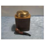 Walnut Canister W/Lid & Wooden Tobacco Pipe See