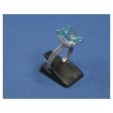 Sterling Silver Faceted Blue Topaz Ring Hallmarked
