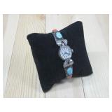 Vtg S.S. Turquoise & Coral Tips W/ Watch Hallmark