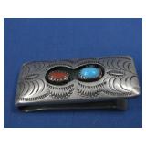 S.S. Top Vtg N/A Tested Turq/Coral Money Clip