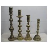 Four Vtg Brass Floor Standing Candlestick Holders