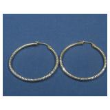 Vtg Fas S.S Etched Hoop Earrings Hallmarked