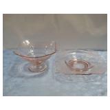 Pink Glass Pedestal Dish & Plate See Info