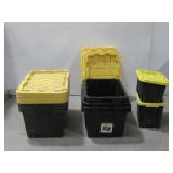 Ten Plastic Storage Totes Various Sizes W/Lids