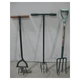 Three Outdoor Toold Pitch Fork & Tilling Tools