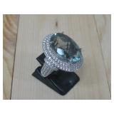 Rhodium Over Sterling Silver Topaz Ring Hallmarked