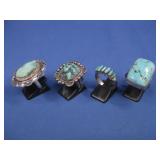 Four Sterling Silver Turquoise Rings