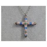 Vtg. Chinese Cloisonne Cross Pendant Necklace