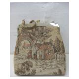 Vtg Tapestry Handbag Featuring Country Cottage