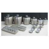 Vtg 6-Piece Set Of Aluminum Canisters See Info