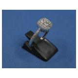 Sterling Silver Halo Cluster Ring CZ Hallmarked